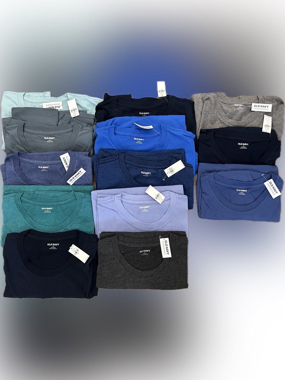 Old Navy Men’s Short Sleeve Crew Tees in Blue, Gray & Teal Mix